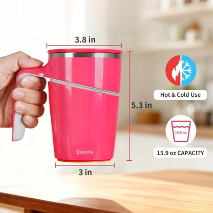 Anti-Impact No-Tip Desk Mug, 470ml / 15.9oz Stainless Steel Vacuum Insulated Mug with Handle, Smart Suction Base, Non-Slip & Knock Proof, Helps Prevent Desk Spills for Coffee, Tea, Kids & Pets (Black)