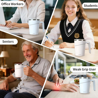 Anti-Impact No-Tip Desk Mug, 470ml / 15.9oz Stainless Steel Vacuum Insulated Mug with Handle, Smart Suction Base, Non-Slip & Knock Proof, Helps Prevent Desk Spills for Coffee, Tea, Kids & Pets (Black)