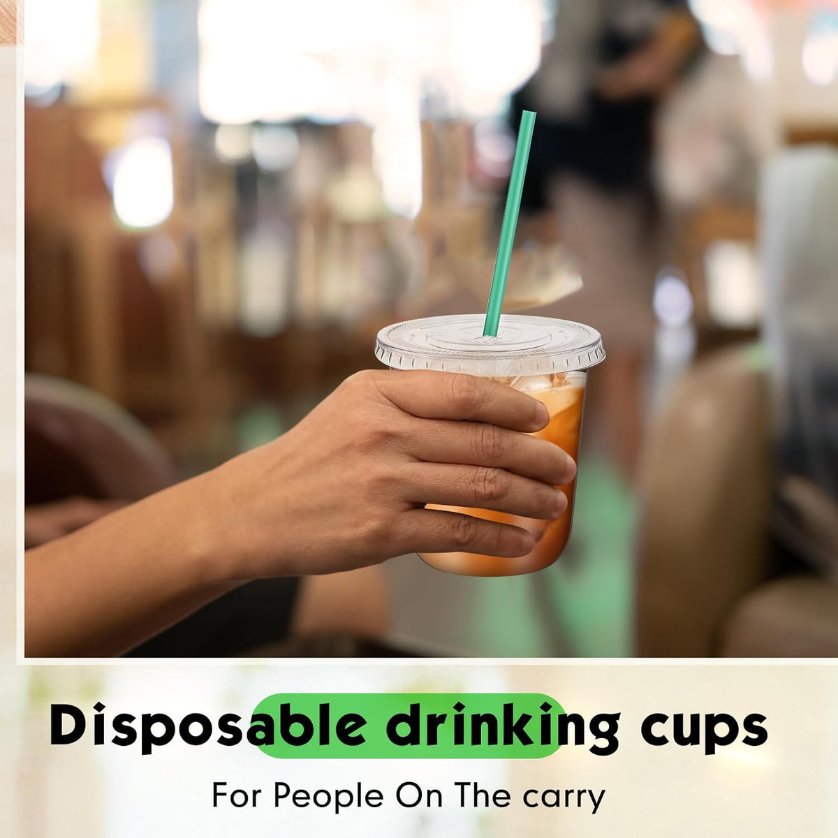 25 Set Disposable Iced Plastic Cups with Lids Straws,Clear,16 Oz