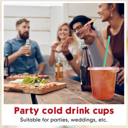 25 Set Disposable Iced Plastic Cups with Lids Straws,Clear,16 Oz