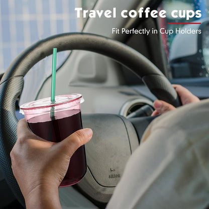 25 Set Disposable Iced Plastic Cups with Lids Straws,Clear,16 Oz