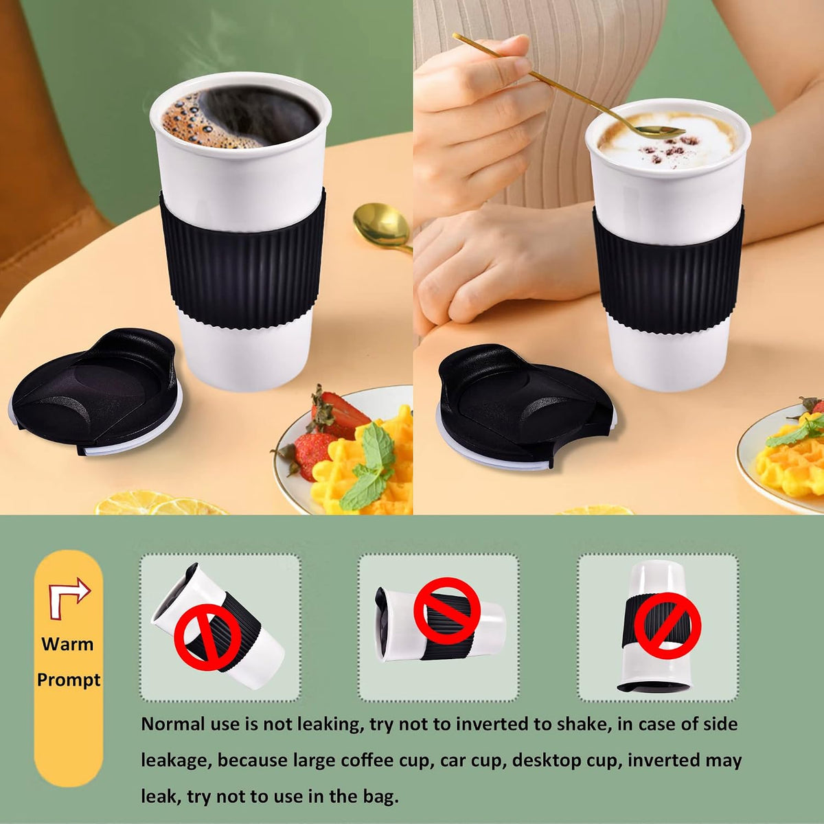 Ceramic Travel Mug, 12oz Unique To Go Coffee Mugs with Splash Resistant Lid and Color Box, Reusable Double Wall Black Mug Porcelain Coffee Cup, Gifts for Women Men Her Him, Black