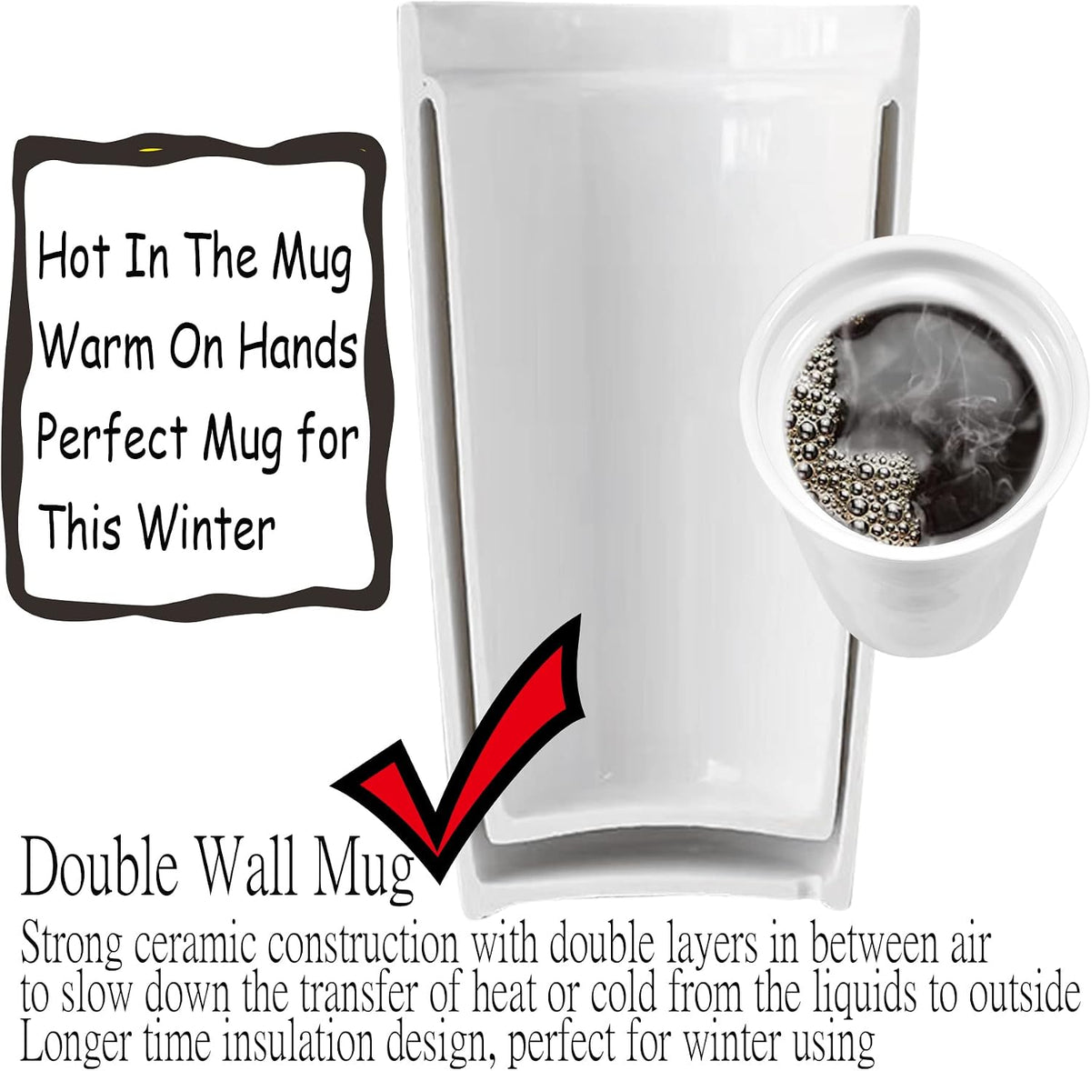 Ceramic Travel Mug, 12oz Unique To Go Coffee Mugs with Splash Resistant Lid and Color Box, Reusable Double Wall Black Mug Porcelain Coffee Cup, Gifts for Women Men Her Him, Black