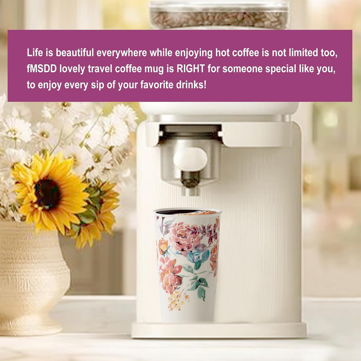 Ceramic Travel Mug, 12oz Unique To Go Coffee Mugs with Splash Resistant Lid and Color Box, Reusable Double Wall Black Mug Porcelain Coffee Cup, Gifts for Women Men Her Him, Black