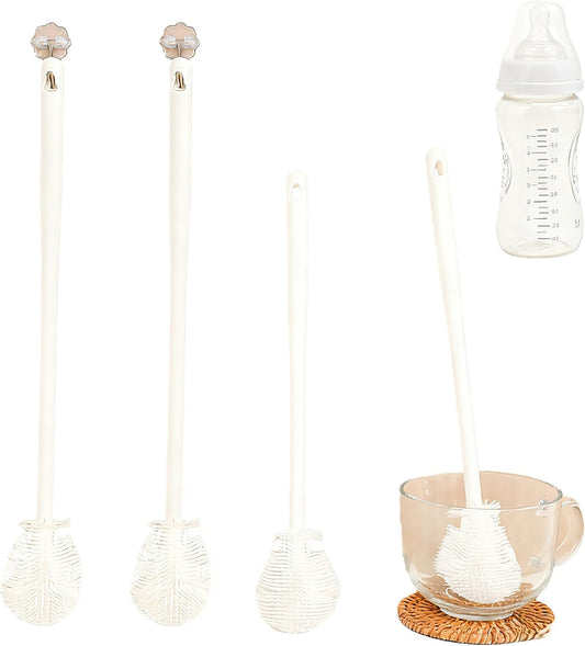 4PCS 360° Flexible Silicone Bottle Brush with Long Handle Soft Bristle Baby Bottle Brush Cleaner for Narrow Neck Water Bottles Straws Jars Deep Cleaning Brush Set 2025 New Bottle Cleaning Brush