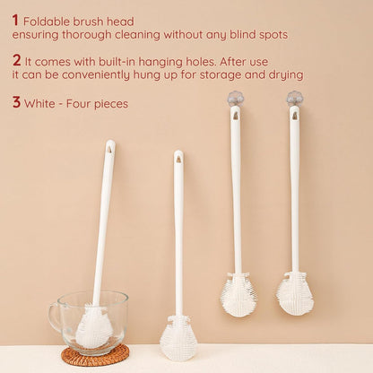 4PCS 360° Flexible Silicone Bottle Brush with Long Handle Soft Bristle Baby Bottle Brush Cleaner for Narrow Neck Water Bottles Straws Jars Deep Cleaning Brush Set 2025 New Bottle Cleaning Brush