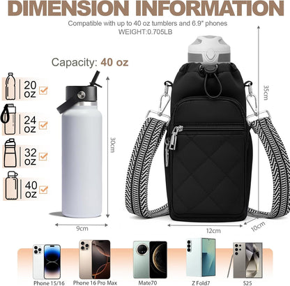 Water Bottle Carrier Bag with Strap, Insulated Corssbody Purse