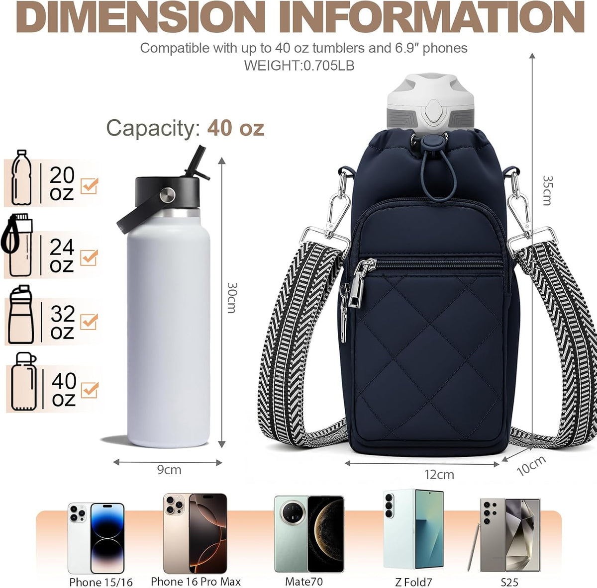 Water Bottle Carrier Bag with Strap, Insulated Corssbody Purse