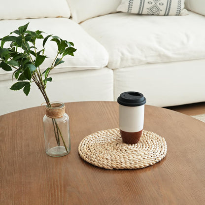 Ceramic Travel Coffee Cup with Lid, 16 Oz, Portable Coffee Mug for Car Cup Holder, Microwave and Dishwasher Safe (Black, 16 Oz)