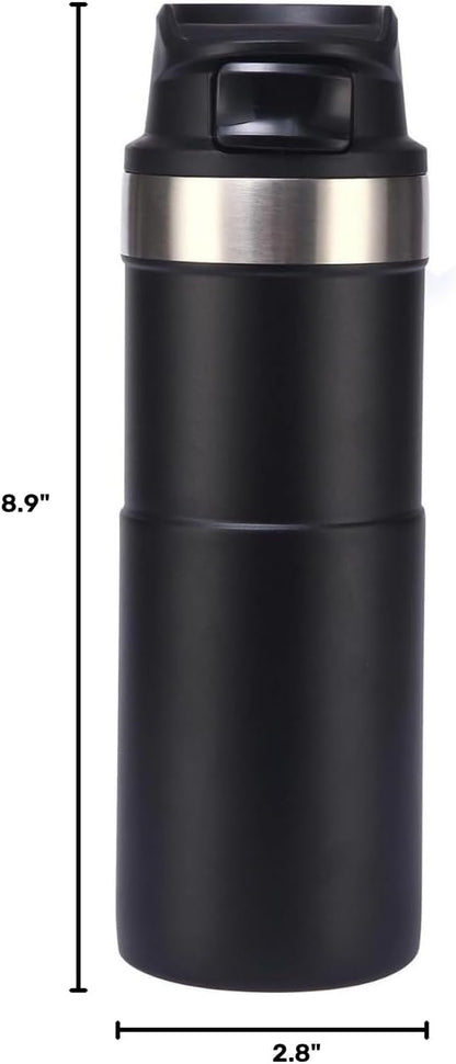 MAXFOREST16OZ Trigger Action Travel Mug - 500ml BPA Free Insulated Stainless Steel Coffee Tumbler, Leak-Proof Wide Mouth Design for Commuters, Sports & Outdoor Enthusiasts (Black)