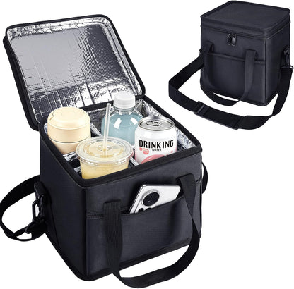 Drink Carrier with Handle for Car, 8.94"L x 8.27"W x 9.49"H, Black | Great for Car/Camping/Commuter Lunches, Customizable Anti-Tip Bottle Caddy, with Two Side Pockets