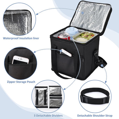 Drink Carrier with Handle for Car, 8.94"L x 8.27"W x 9.49"H, Black | Great for Car/Camping/Commuter Lunches, Customizable Anti-Tip Bottle Caddy, with Two Side Pockets
