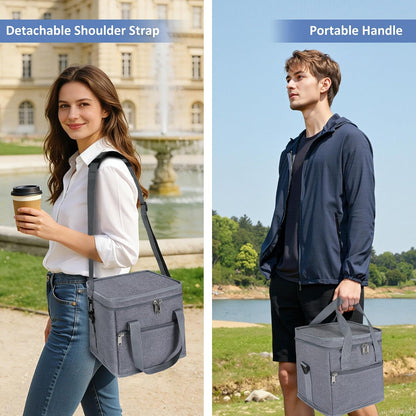 Drink Carrier with Handle for Car, 8.94"L x 8.27"W x 9.49"H, Black | Great for Car/Camping/Commuter Lunches, Customizable Anti-Tip Bottle Caddy, with Two Side Pockets