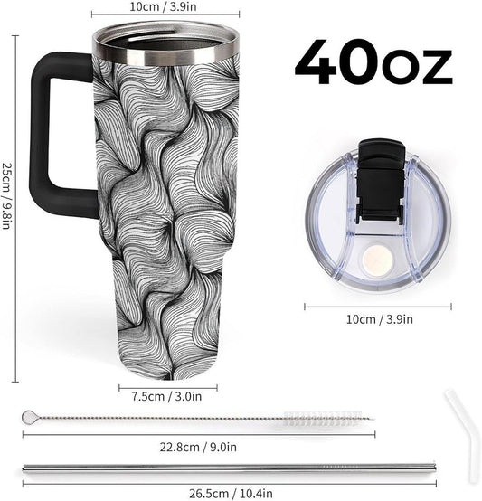 Leakproof Tumbler Vacuum Sealed Car Holder Friendly For Travel Simple Minimalist White Poppy Flower Pattern Coffee Mug Light Rose Red-style-27 - Colors B