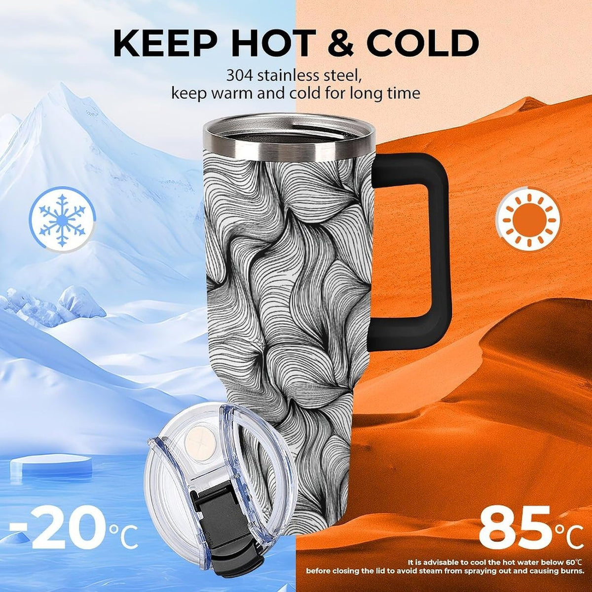 Leakproof Tumbler Vacuum Sealed Car Holder Friendly For Travel Simple Minimalist White Poppy Flower Pattern Coffee Mug Light Rose Red-style-27 - Colors B