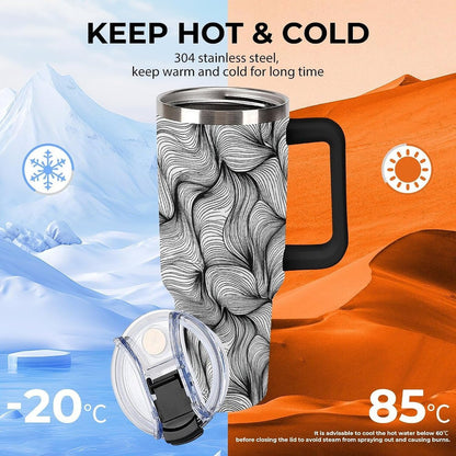 Leakproof Tumbler Vacuum Sealed Car Holder Friendly For Travel Simple Minimalist White Poppy Flower Pattern Coffee Mug Light Rose Red-style-27 - Colors B