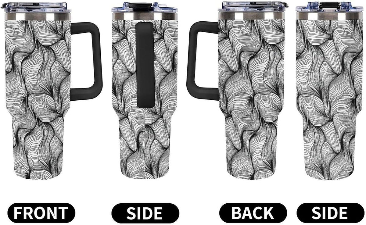 Leakproof Tumbler Vacuum Sealed Car Holder Friendly For Travel Simple Minimalist White Poppy Flower Pattern Coffee Mug Light Rose Red-style-27 - Colors B