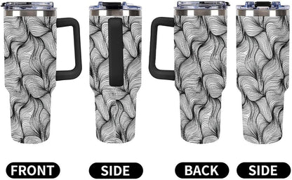Leakproof Tumbler Vacuum Sealed Car Holder Friendly For Travel Simple Minimalist White Poppy Flower Pattern Coffee Mug Light Rose Red-style-27 - Colors B