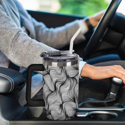 Leakproof Tumbler Vacuum Sealed Car Holder Friendly For Travel Simple Minimalist White Poppy Flower Pattern Coffee Mug Light Rose Red-style-27 - Colors B