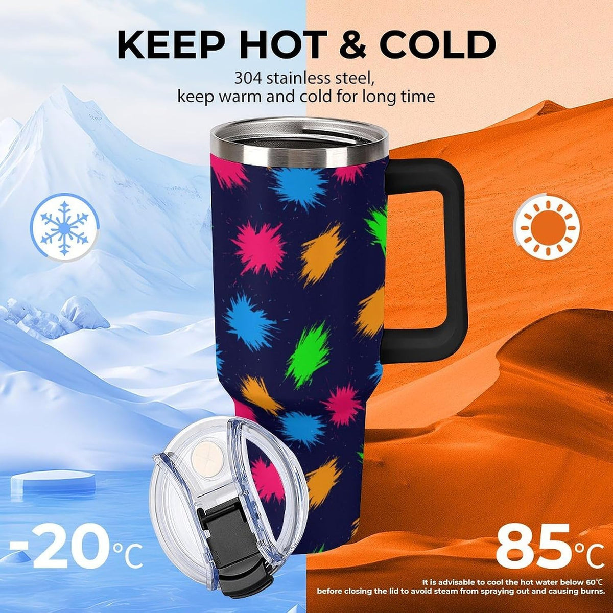 Leakproof Tumbler Vacuum Sealed Car Holder Friendly For Travel Simple Minimalist White Poppy Flower Pattern Coffee Mug Light Rose Red-style-27 - Colors B