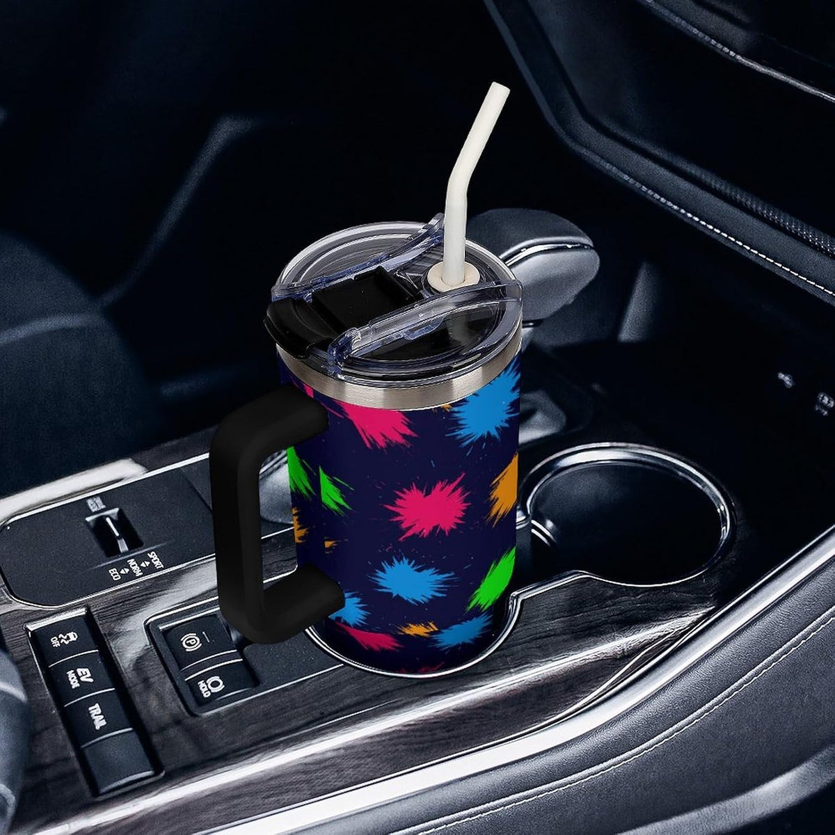 Leakproof Tumbler Vacuum Sealed Car Holder Friendly For Travel Simple Minimalist White Poppy Flower Pattern Coffee Mug Light Rose Red-style-27 - Colors B