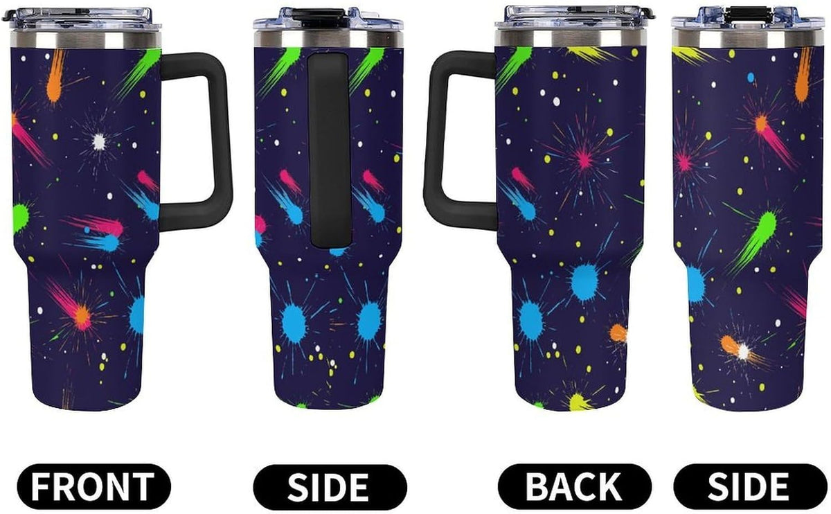 Leakproof Tumbler Vacuum Sealed Car Holder Friendly For Travel Simple Minimalist White Poppy Flower Pattern Coffee Mug Light Rose Red-style-27 - Colors B