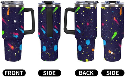 Leakproof Tumbler Vacuum Sealed Car Holder Friendly For Travel Simple Minimalist White Poppy Flower Pattern Coffee Mug Light Rose Red-style-27 - Colors B