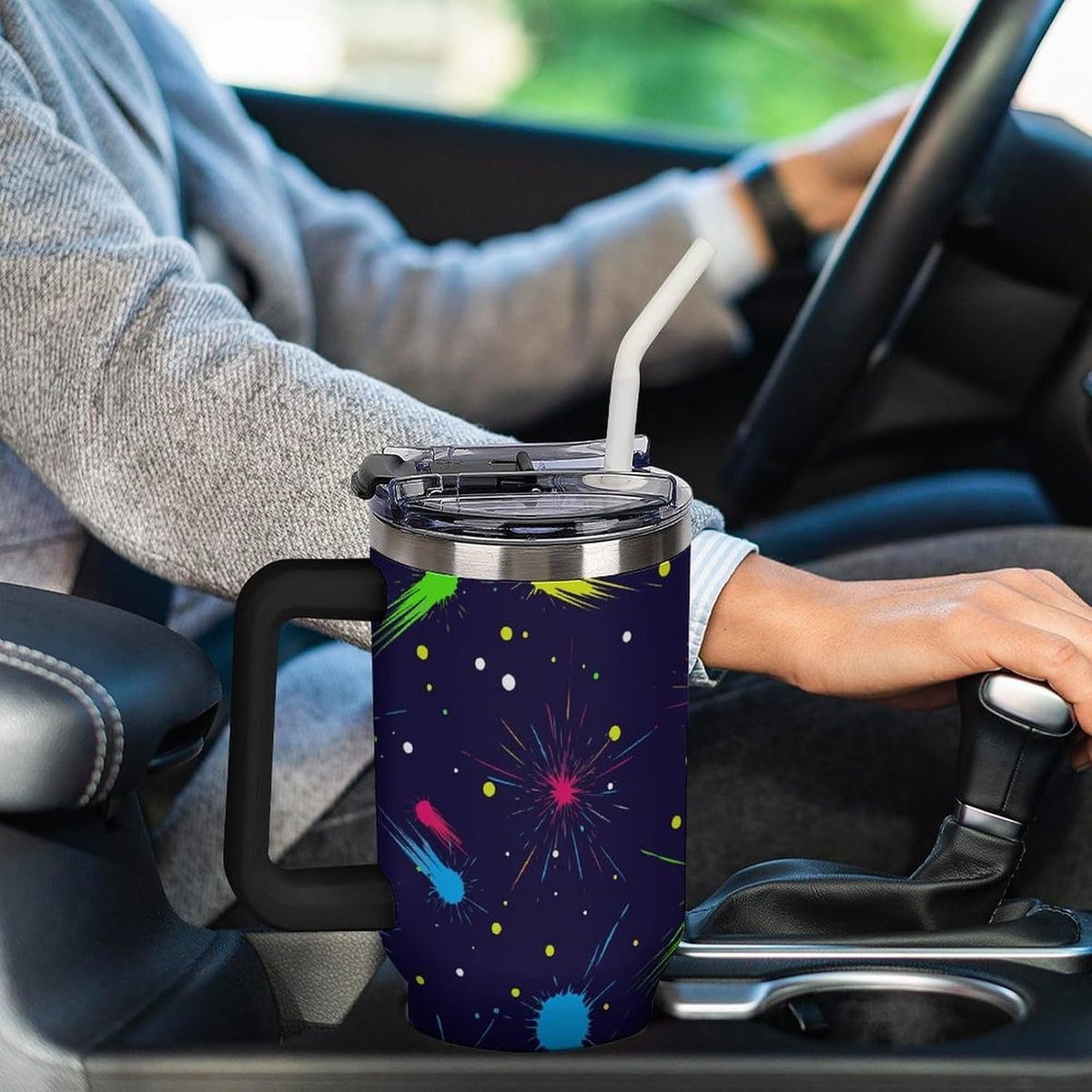 Leakproof Tumbler Vacuum Sealed Car Holder Friendly For Travel Simple Minimalist White Poppy Flower Pattern Coffee Mug Light Rose Red-style-27 - Colors B