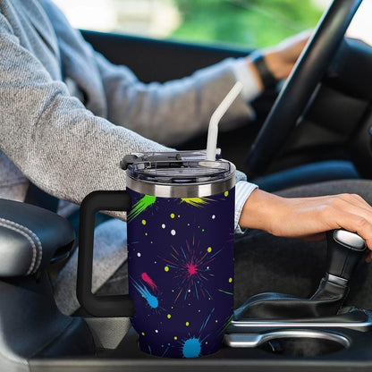 Leakproof Tumbler Vacuum Sealed Car Holder Friendly For Travel Simple Minimalist White Poppy Flower Pattern Coffee Mug Light Rose Red-style-27 - Colors B