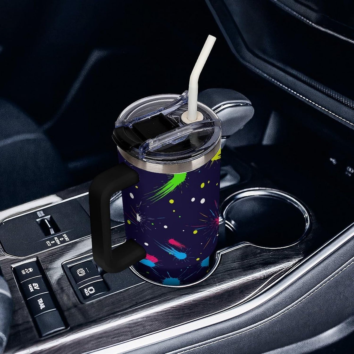 Leakproof Tumbler Vacuum Sealed Car Holder Friendly For Travel Simple Minimalist White Poppy Flower Pattern Coffee Mug Light Rose Red-style-27 - Colors B