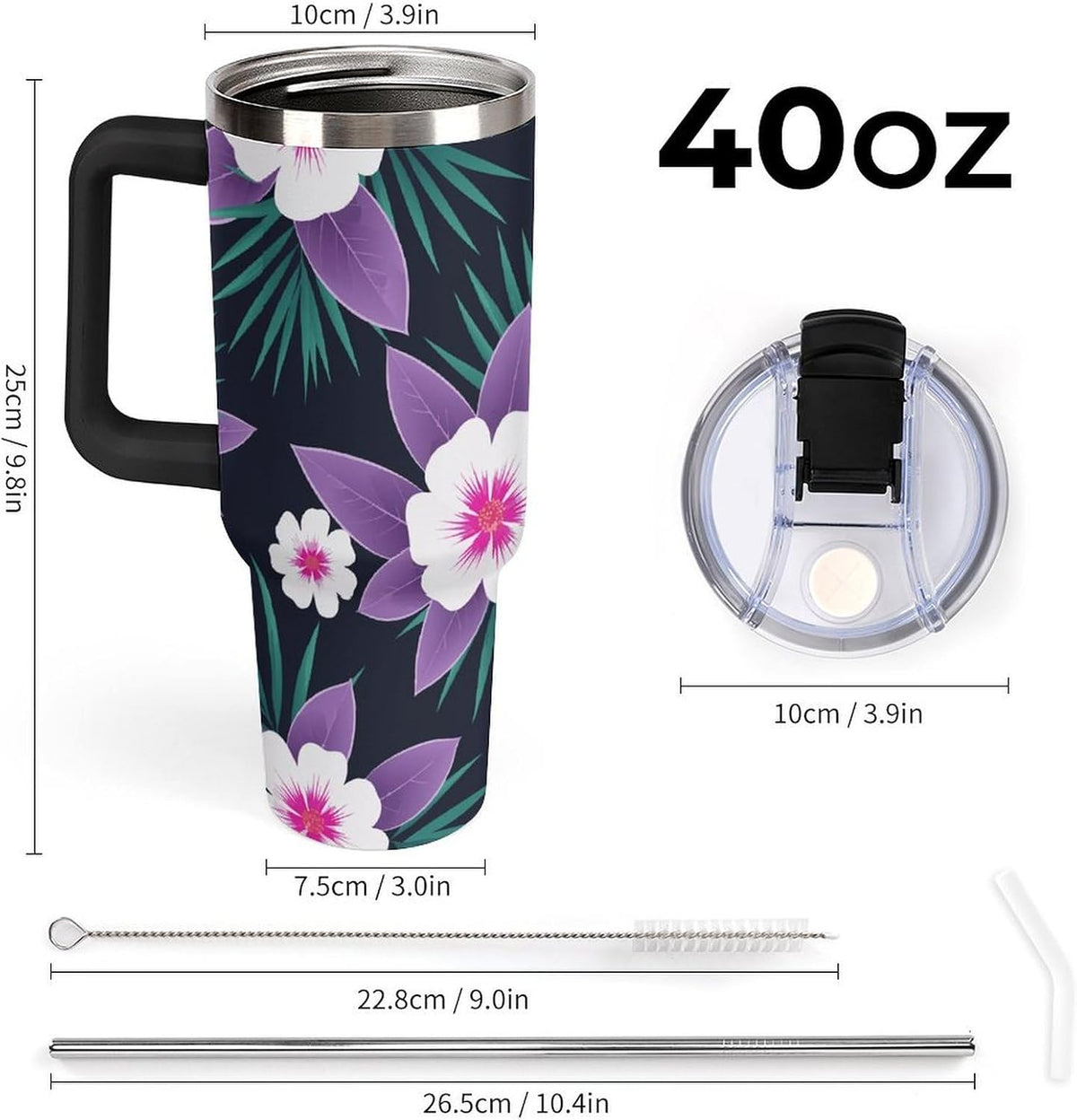 Leakproof Tumbler Vacuum Sealed Car Holder Friendly For Travel Simple Minimalist White Poppy Flower Pattern Coffee Mug Light Rose Red-style-27 - Colors B