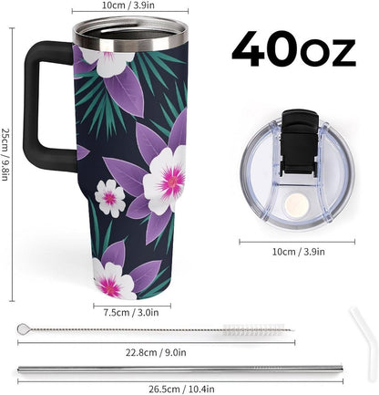 Leakproof Tumbler Vacuum Sealed Car Holder Friendly For Travel Simple Minimalist White Poppy Flower Pattern Coffee Mug Light Rose Red-style-27 - Colors B