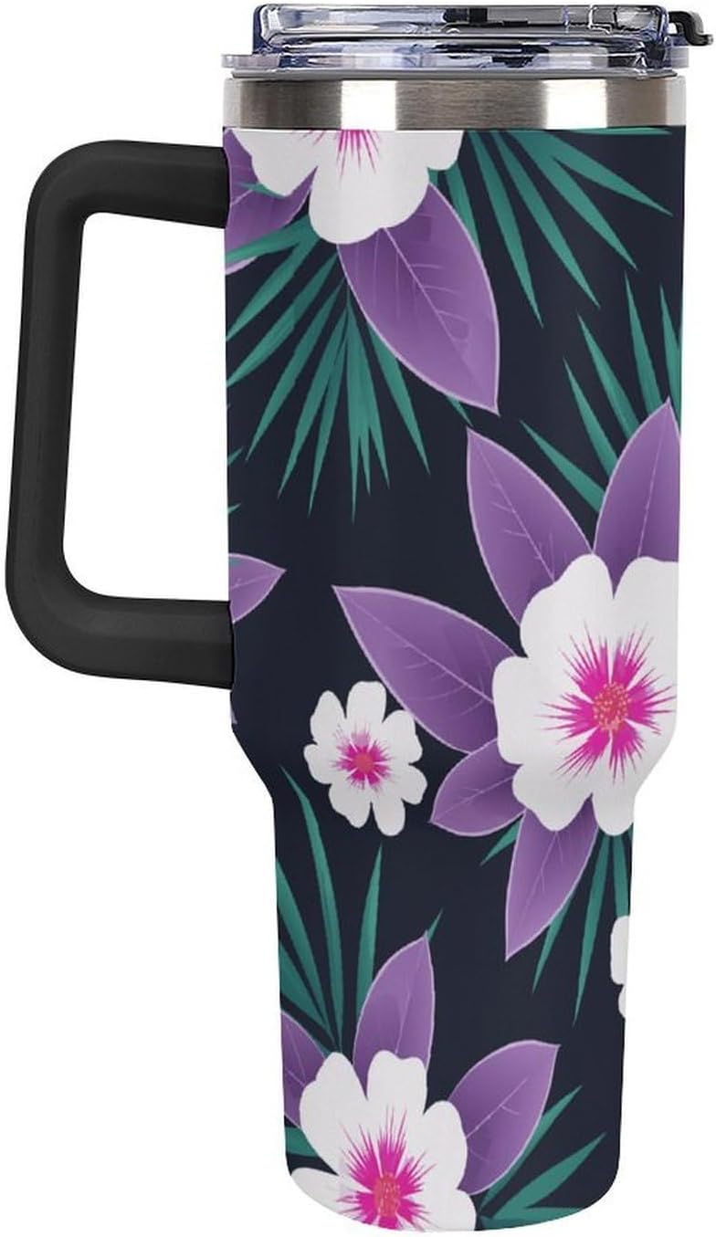 Leakproof Tumbler Vacuum Sealed Car Holder Friendly For Travel Simple Minimalist White Poppy Flower Pattern Coffee Mug Light Rose Red-style-27 - Colors B
