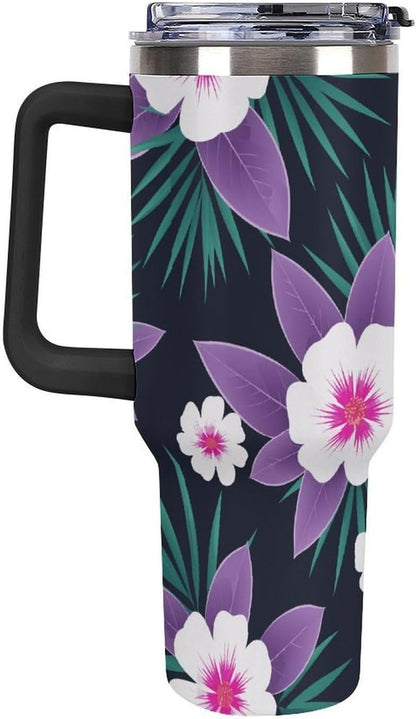 Leakproof Tumbler Vacuum Sealed Car Holder Friendly For Travel Simple Minimalist White Poppy Flower Pattern Coffee Mug Light Rose Red-style-27 - Colors B