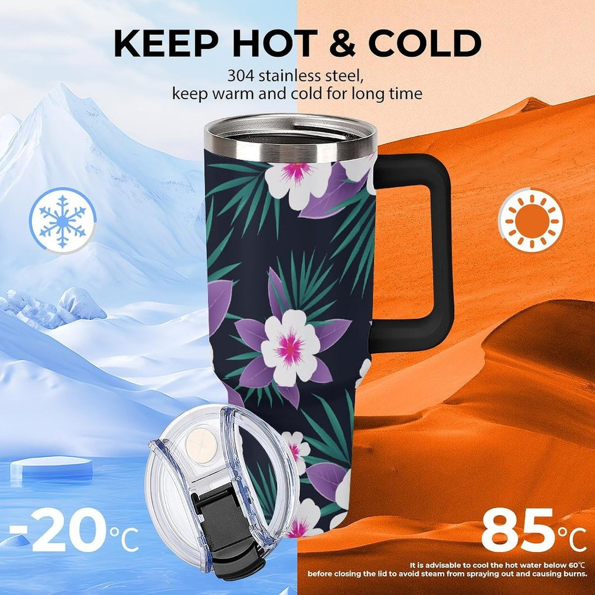 Leakproof Tumbler Vacuum Sealed Car Holder Friendly For Travel Simple Minimalist White Poppy Flower Pattern Coffee Mug Light Rose Red-style-27 - Colors B