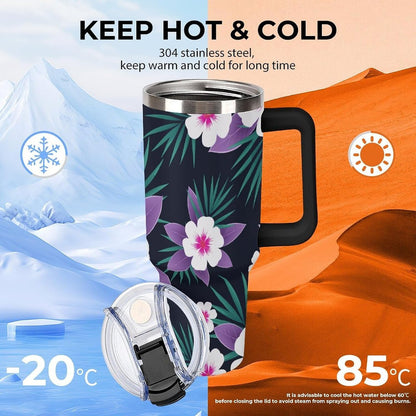 Leakproof Tumbler Vacuum Sealed Car Holder Friendly For Travel Simple Minimalist White Poppy Flower Pattern Coffee Mug Light Rose Red-style-27 - Colors B
