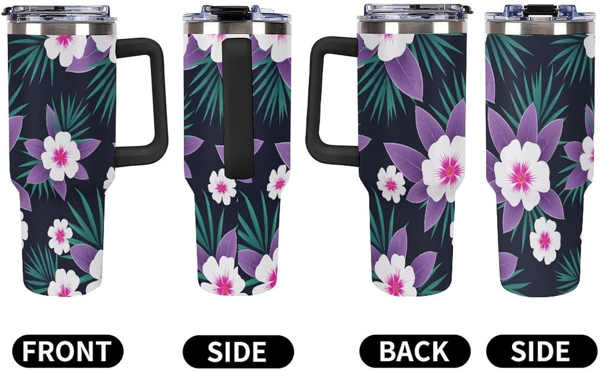 Leakproof Tumbler Vacuum Sealed Car Holder Friendly For Travel Simple Minimalist White Poppy Flower Pattern Coffee Mug Light Rose Red-style-27 - Colors B
