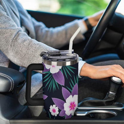 Leakproof Tumbler Vacuum Sealed Car Holder Friendly For Travel Simple Minimalist White Poppy Flower Pattern Coffee Mug Light Rose Red-style-27 - Colors B