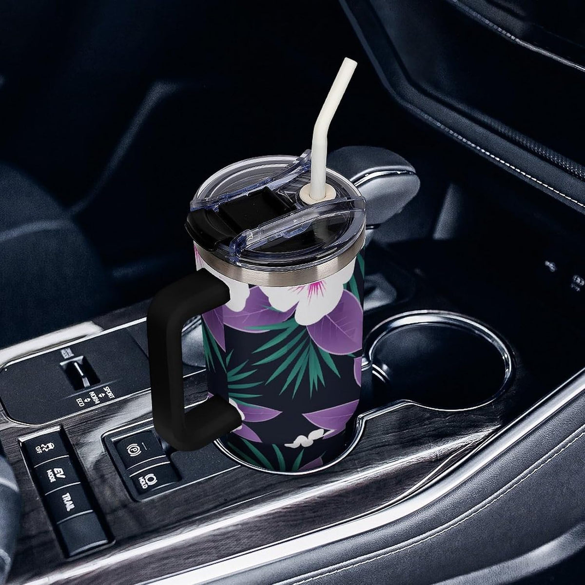 Leakproof Tumbler Vacuum Sealed Car Holder Friendly For Travel Simple Minimalist White Poppy Flower Pattern Coffee Mug Light Rose Red-style-27 - Colors B