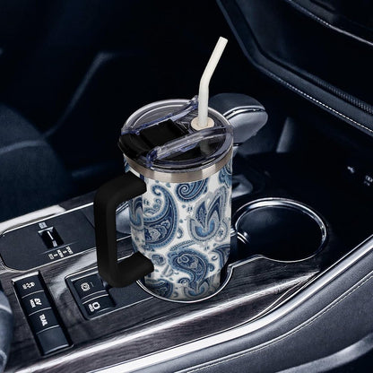 Leakproof Tumbler Vacuum Sealed Car Holder Friendly For Travel Simple Minimalist White Poppy Flower Pattern Coffee Mug Light Rose Red-style-27 - Colors B