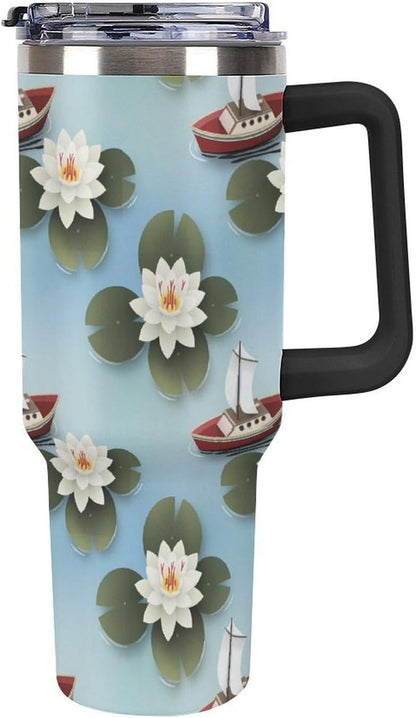 Leakproof Tumbler Vacuum Sealed Car Holder Friendly For Travel Simple Minimalist White Poppy Flower Pattern Coffee Mug Light Rose Red-style-27 - Colors B