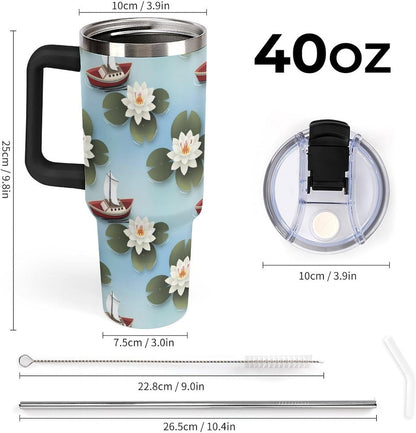 Leakproof Tumbler Vacuum Sealed Car Holder Friendly For Travel Simple Minimalist White Poppy Flower Pattern Coffee Mug Light Rose Red-style-27 - Colors B