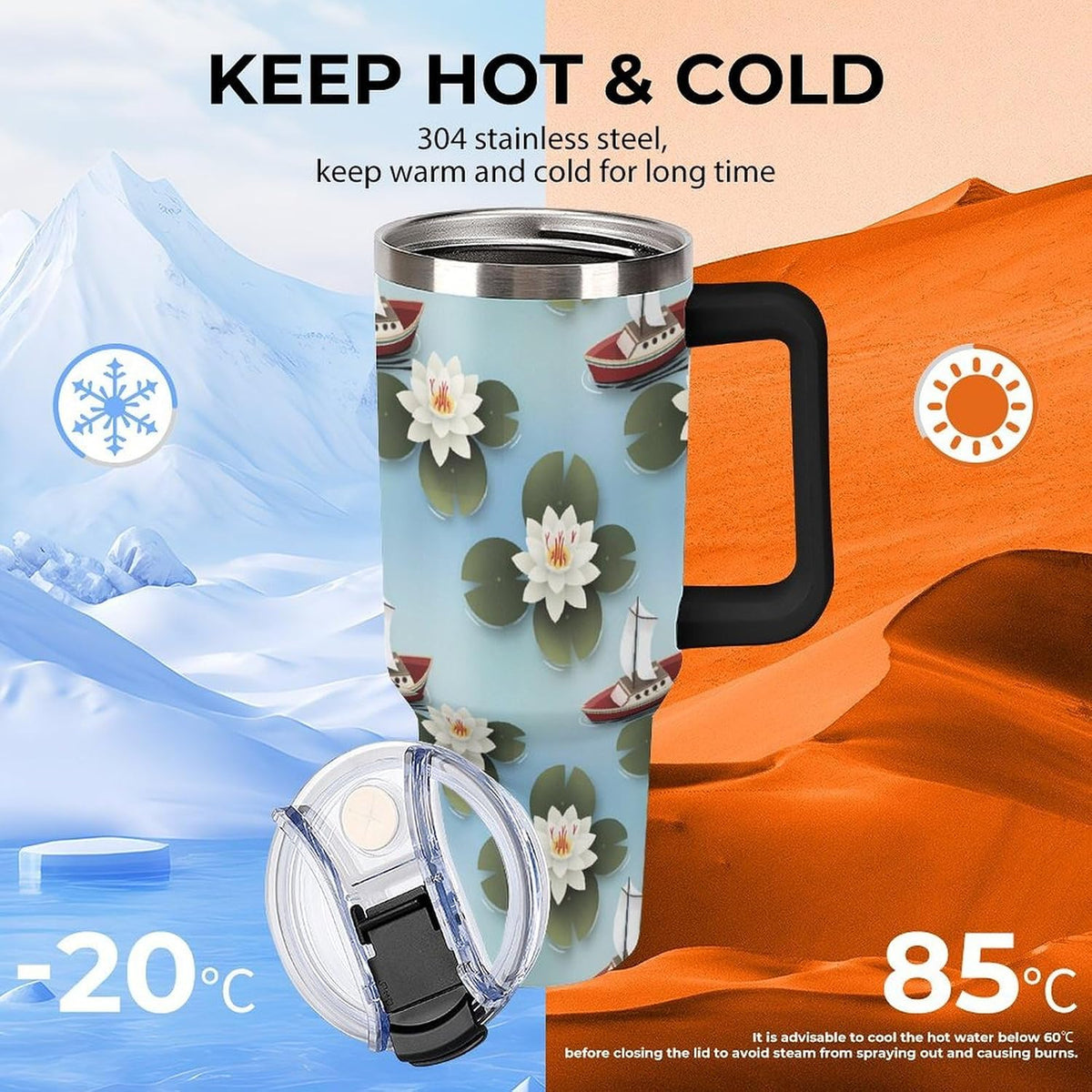 Leakproof Tumbler Vacuum Sealed Car Holder Friendly For Travel Simple Minimalist White Poppy Flower Pattern Coffee Mug Light Rose Red-style-27 - Colors B