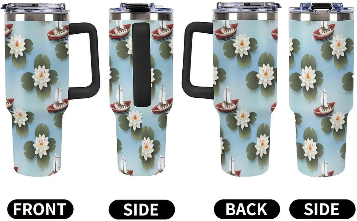 Leakproof Tumbler Vacuum Sealed Car Holder Friendly For Travel Simple Minimalist White Poppy Flower Pattern Coffee Mug Light Rose Red-style-27 - Colors B
