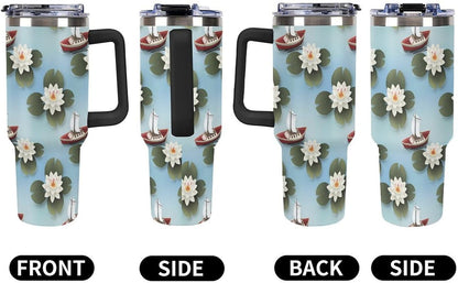 Leakproof Tumbler Vacuum Sealed Car Holder Friendly For Travel Simple Minimalist White Poppy Flower Pattern Coffee Mug Light Rose Red-style-27 - Colors B