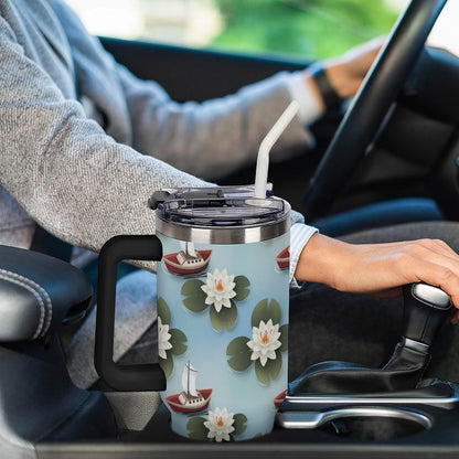 Leakproof Tumbler Vacuum Sealed Car Holder Friendly For Travel Simple Minimalist White Poppy Flower Pattern Coffee Mug Light Rose Red-style-27 - Colors B