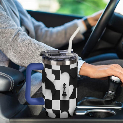 Leakproof Tumbler Vacuum Sealed Car Holder Friendly For Travel Simple Minimalist White Poppy Flower Pattern Coffee Mug Light Rose Red-style-27 - Colors B