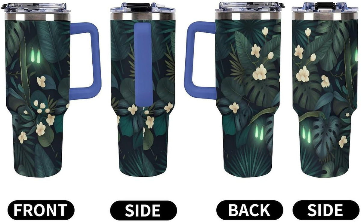 Leakproof Tumbler Vacuum Sealed Car Holder Friendly For Travel Simple Minimalist White Poppy Flower Pattern Coffee Mug Light Rose Red-style-27 - Colors B