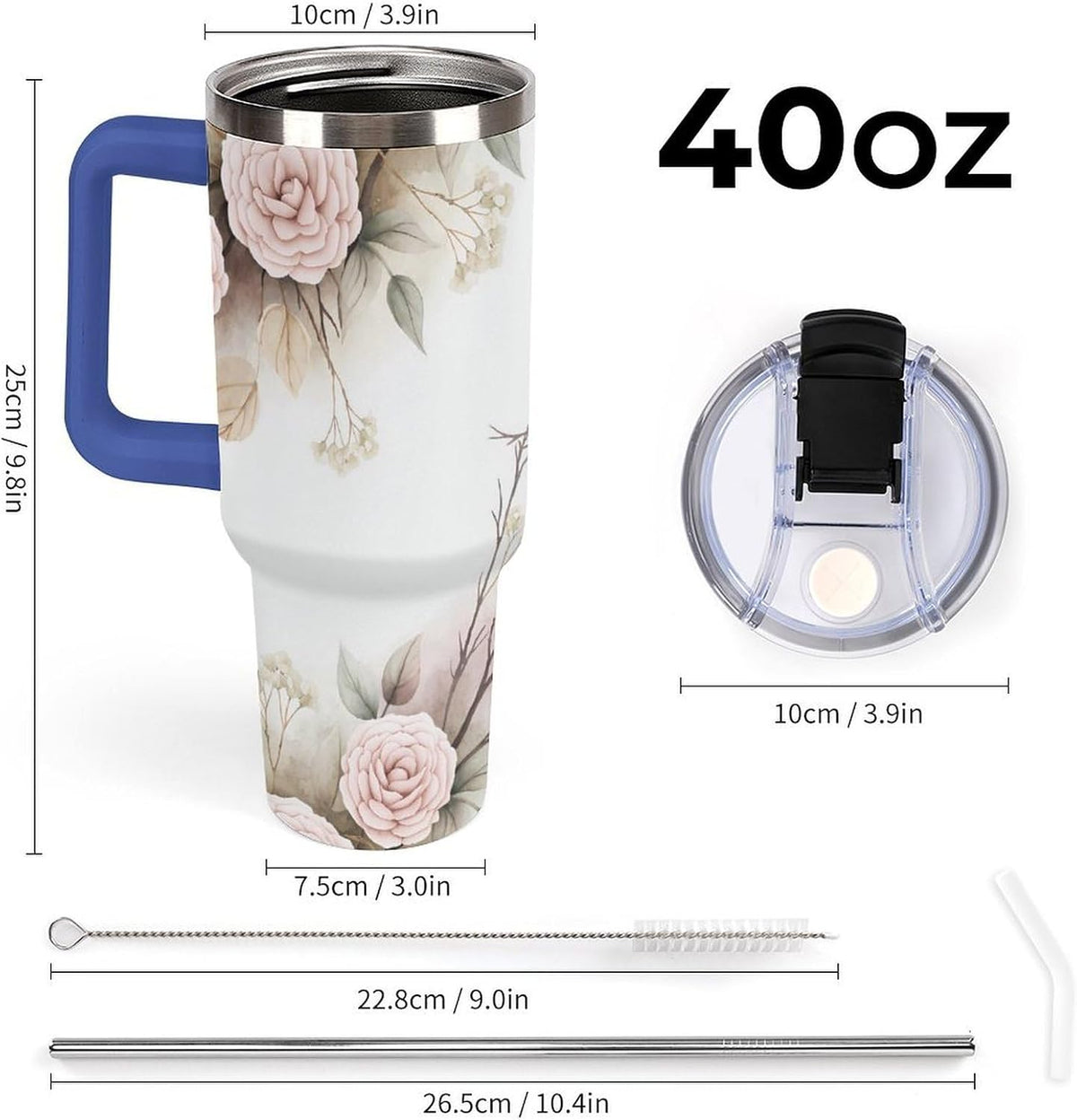 Leakproof Tumbler Vacuum Sealed Car Holder Friendly For Travel Simple Minimalist White Poppy Flower Pattern Coffee Mug Light Rose Red-style-27 - Colors B