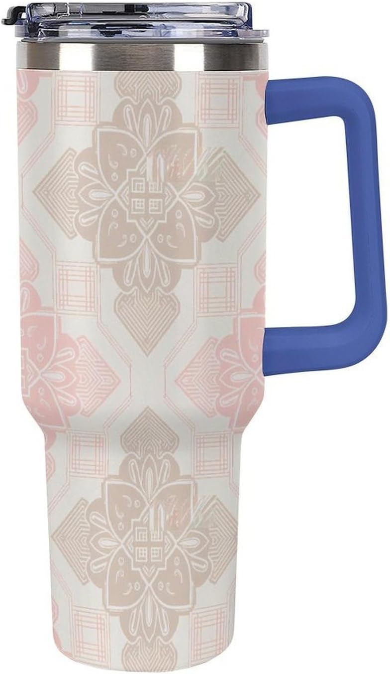 Leakproof Tumbler Vacuum Sealed Car Holder Friendly For Travel Simple Minimalist White Poppy Flower Pattern Coffee Mug Light Rose Red-style-27 - Colors B
